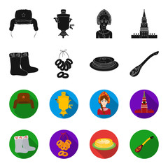 Felt, boots, drying, gingerbread .Russia country set collection icons in black,flet style vector symbol stock illustration web. © pandavector