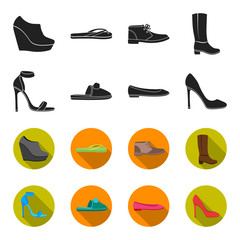 Blue high heeled sandals, homemade lilac slippers with a pampon, pink women ballet flats, brown high heeled shoes. Shoes set collection icons in black,flet style vector symbol stock illustration web. © pandavector