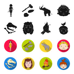 Woman, hair, face, bonfire .Stone age set collection icons in black,flet style vector symbol stock illustration web. © pandavector