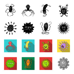 Different types of microbes and viruses. Viruses and bacteria set collection icons in black,flet style vector symbol stock illustration web. © pandavector