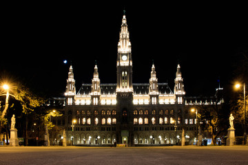 Obraz premium Rathaus Wien bei Nacht