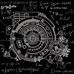 Drawing the electric motor section representing the internal structure and mechanisms. It can be used to illustrate the ideas related to science, engineering design and high-tech.