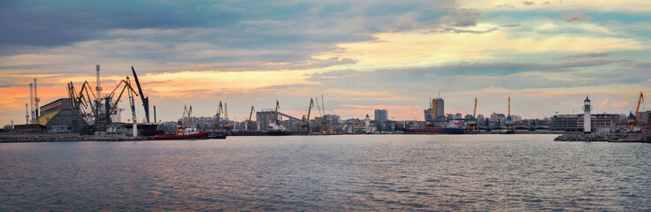 Fototapeta premium Port of Burgas, Bulgaria at sunset.