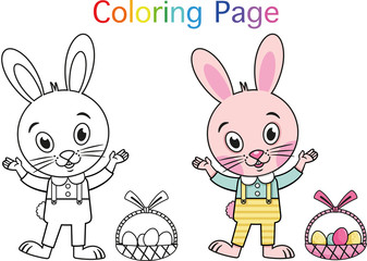 Obraz na płótnie Canvas Cartoon Rabbit For Coloring Page Activity. (Vector illustration)