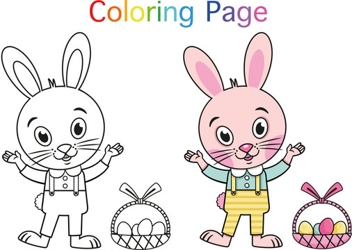 Cartoon Rabbit For Coloring Page Activity. (Vector illustration)