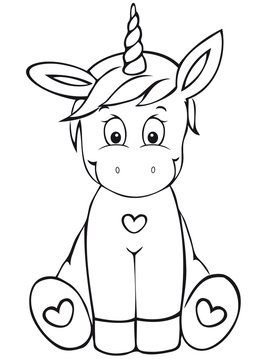 cute unicorn sitting coloring page 
