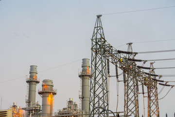 Electricity power plant with morning sky.
