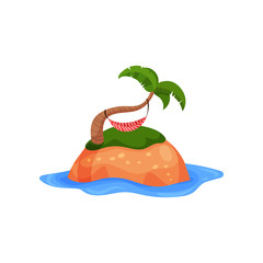 Tropical island and hammock on palm trees vector Illustration on a white background
