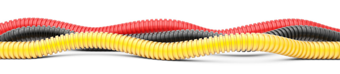 Colored corrugated pipe for installation of electrical cable. Plastic curvilinear hoses.