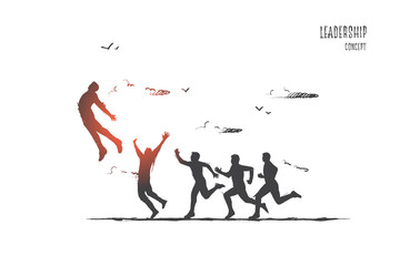 Leadership concept. Hand drawn success person number one. Boss of stuff isolated vector illustration.