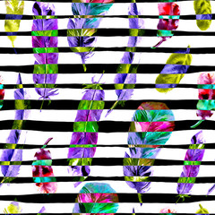 Seamless pattern with watercolor feathers. Can be used for textile print, design tile, wallpaper, abstract background.