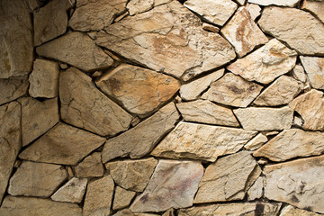 Detail of a stone wall with different size of rocks.