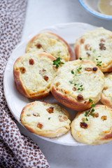 Homemade cheesecake with cottage cheese and raisins