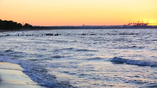 Sunset over the Baltic Sea in Gdansk, Poland