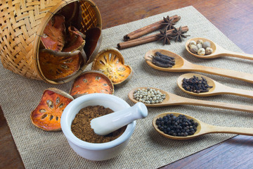 food ingredient seasoning for kitchen on wood table