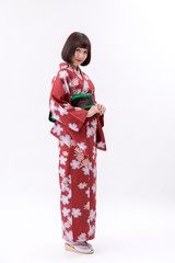 着物 大和撫子 白背景 立ち姿 正面