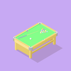 Low poly isometric pool or billiard table. Realistic icon