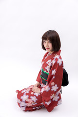 着物 大和撫子 白背景 正座