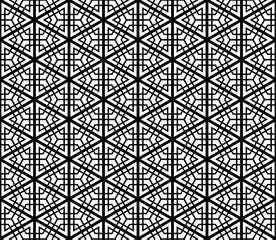 Japanese seamless pattern Kumiko black and white silhouette .The main axes are of large thickness.Figure of average thickness.