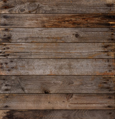 Wooden planks texture background, weathered, with rusty nails, top view, sharp and highly detailed.