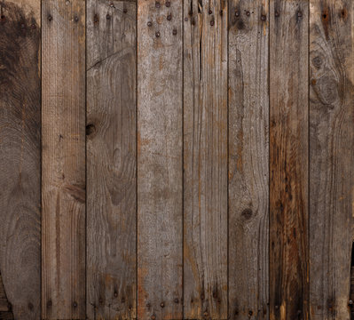 Wood texture background. Wooden planks background, weathered, with rusty nails, top view, sharp and highly detailed.