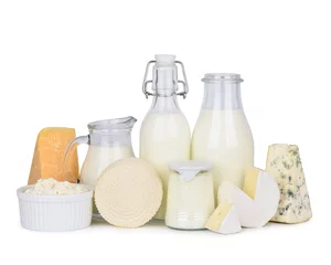 Foto auf Acrylglas Milchprodukte Milchprodukte-Set isoliert auf weißem Hintergrund