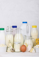 Dairy products still life vertical with copy space