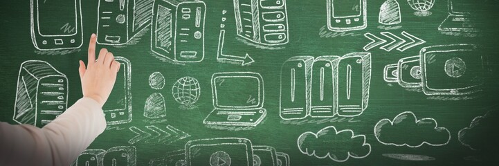 Composite image of businesswoman pointing