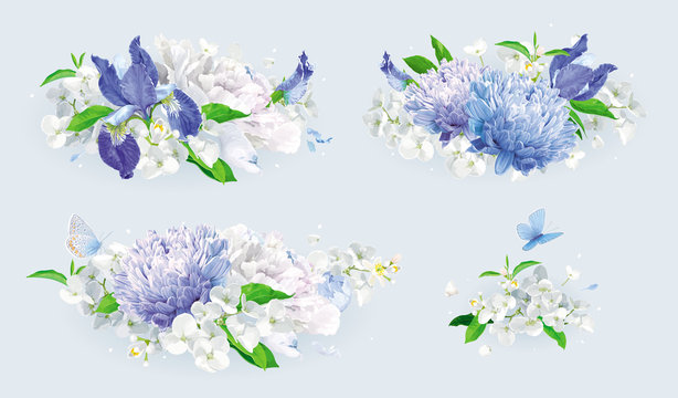 White And Blue Summer Flowers Bouquet Set