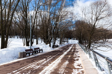 The banks of the Moscow River in cold winter day