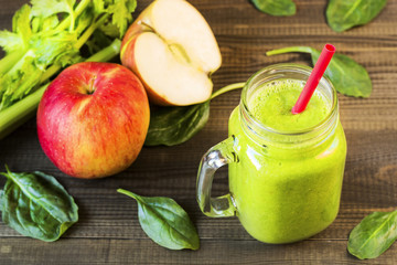 smoothie, fresh green fruit cocktail in glass