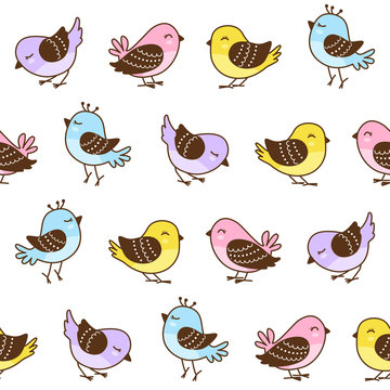 Seamless pattern with cute little birds