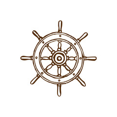 Obraz premium Drawn illustration of wheel in vector. Marine background. Naval symbol.