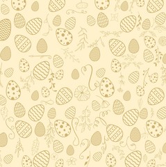 Seamless floral decorative pattern with easter eggs on brown background