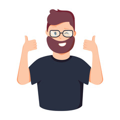 Businessman shows both hands a sign Thumb Up. Vector, flat, illustration