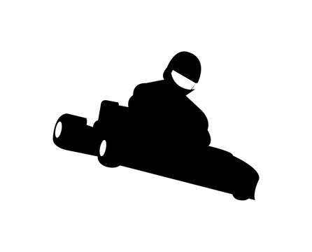 Speedy race kart black silhouette, isolated on white.