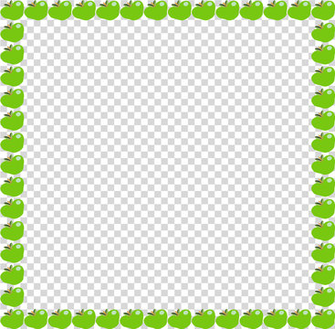 Green Apple Square Photo Frame Or Border On Transparent Background.