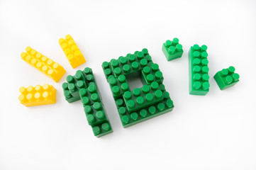 Numbers from colored cubes on a white background, discounts