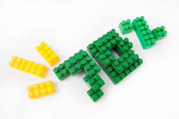 Numbers from colored cubes on a white background, discounts