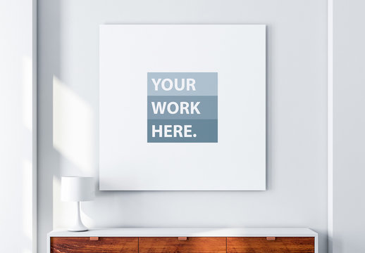 Oversized Square Canvas Over Side Table Mockup