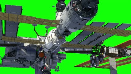International Space Station Orbiting Earth. Green Screen. 3D Animation.