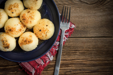 Potato dumplings with meat.