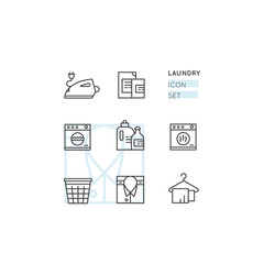 Vector Icon Style Illustration Logo Set Collection of Laundry Service, Washing and Cleaning Up Clothes, Dry Cleaning, Drying, Ironing and Household Care, Isolated Web Collection