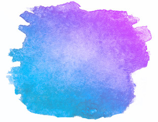 Blue purple watercolor ink hand drawn spot paper texture isolated stain on white background for design, banner. Abstract water color wet brush paint stroke splash art element for card, template