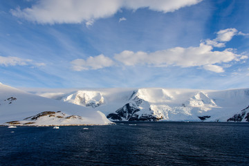Antarctic landscape with glacier and mountains
