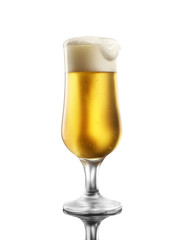 Beer into glass isolated on white