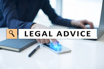 Obraz premium Legal advice ext on virtual screen. Consulting. Attorney at law. lawyer, Business and Finance concept.