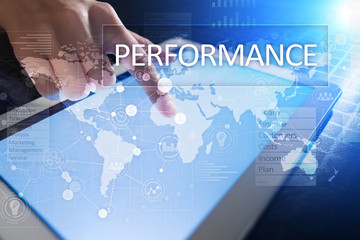 Obraz na płótnie Canvas Performance indicator on virtual screen. KPI. Business growth strategy.