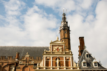 Fototapeta premium Haarlem City Streets Center Ancient Old Buildings Church Gates Netherlands
