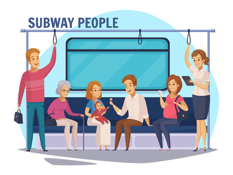 Subway Underground People Cartoon Composition 